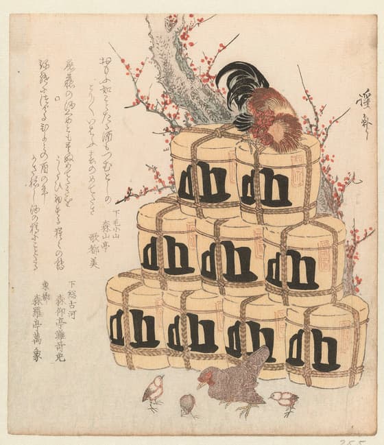 酒樽に鶏