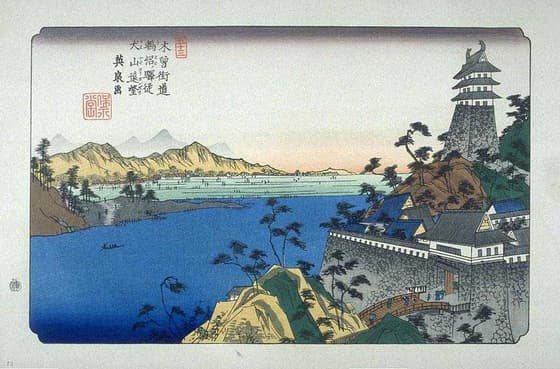 木曽街道　鵜沼ノ駅従犬山遠望