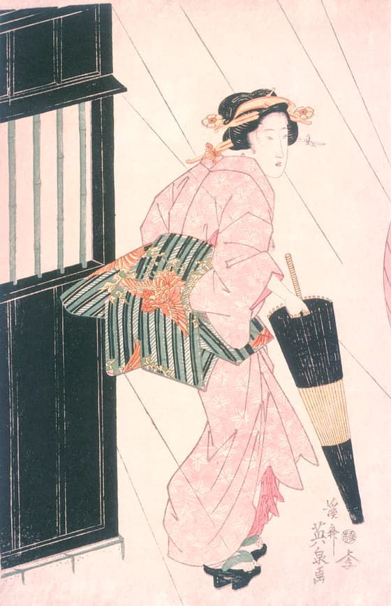 雨中の芸者