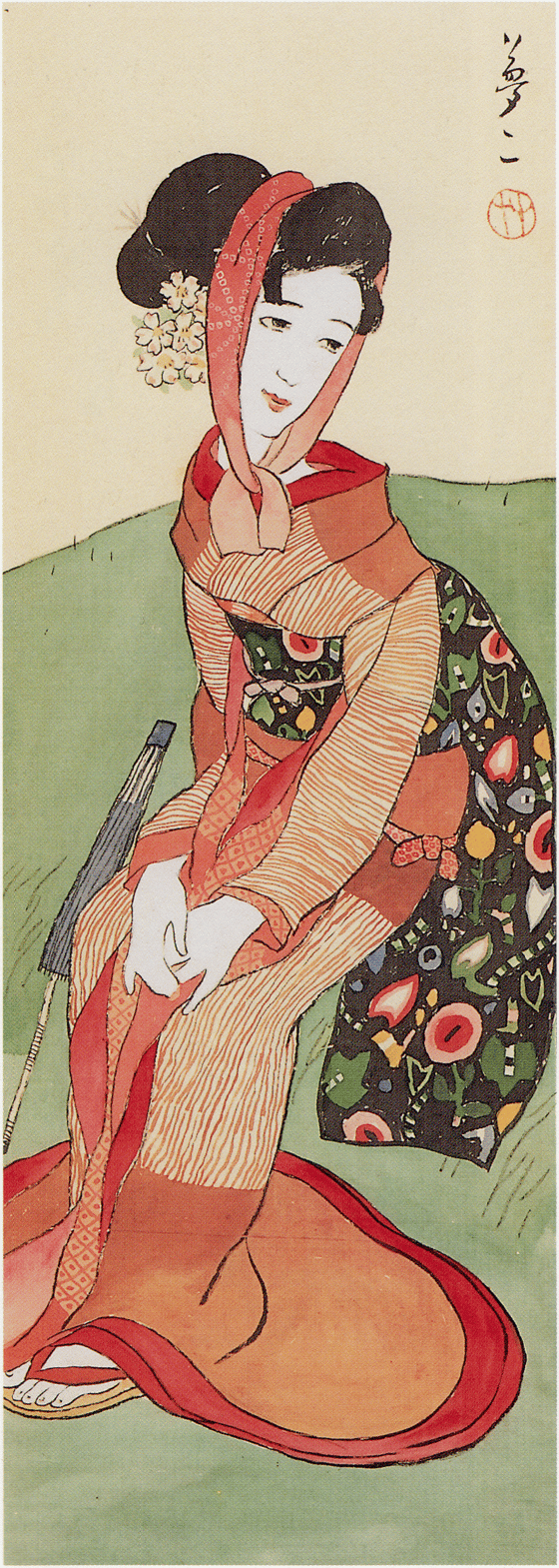 草に憩う女