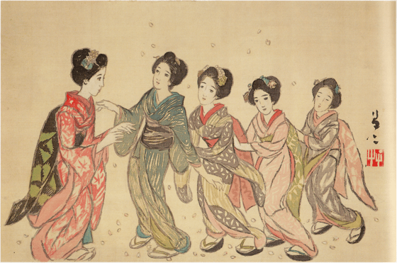 桜花五美人図