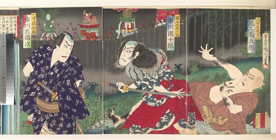 五代目尾上菊五郎の三河屋儀平治・九代目市川團十郎の団七九郎兵衛・初代市川左團次の一寸徳兵衛