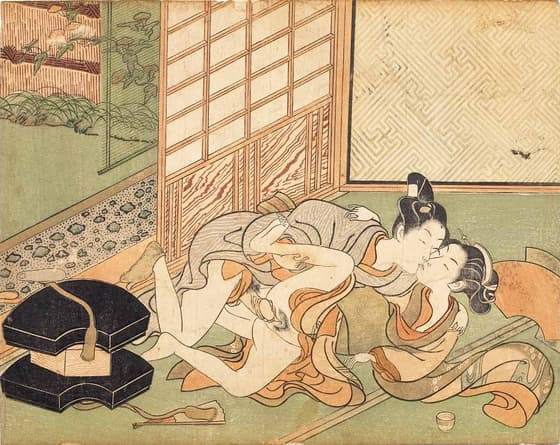 Visit by the Fan Salesman from an untitled series of woodblocks