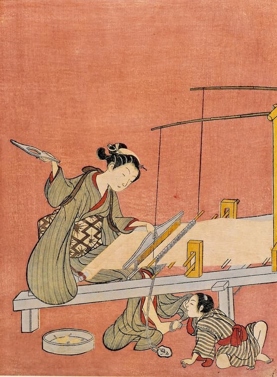 woodcut depicting a loom
