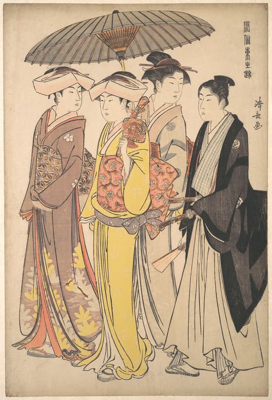 「風俗東之錦」　 武家の息女と侍女と若党