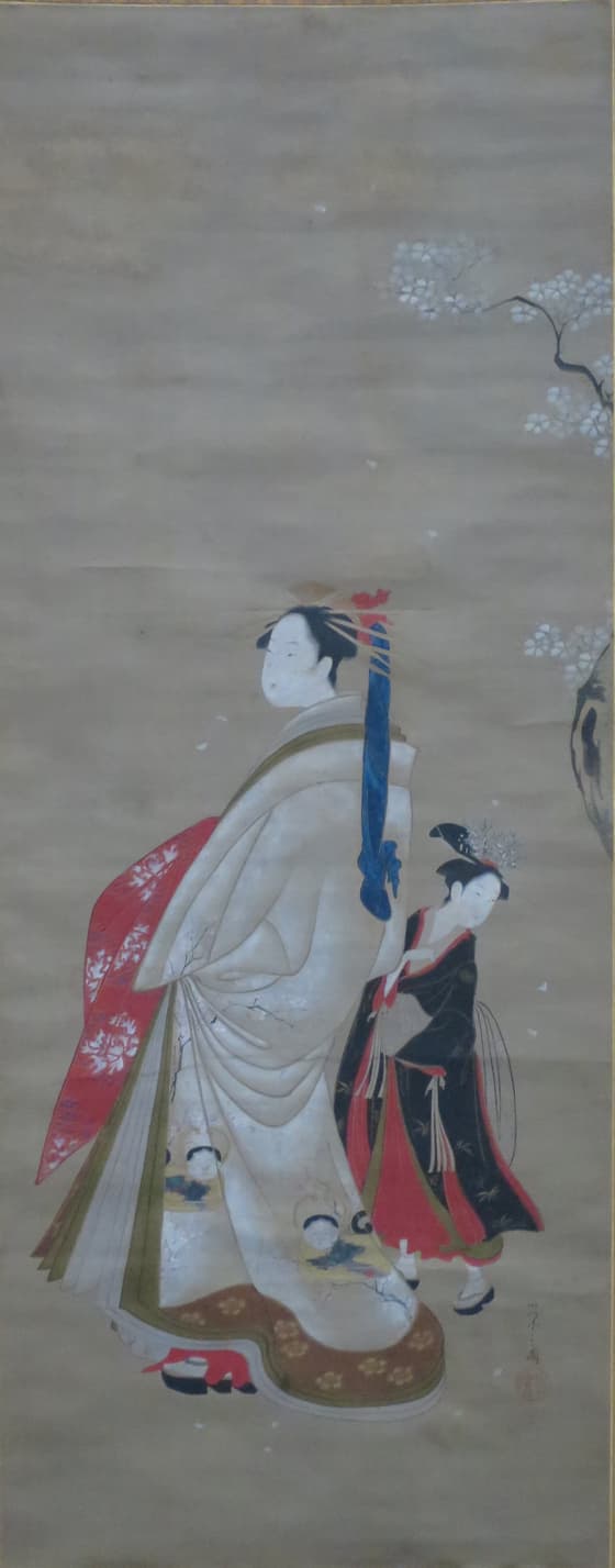 Courtesan and Her Attendant under a Cherry Tree