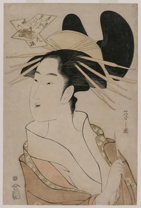 Courtesan Holding a Pipe, from the series Six Immortal Poets in Modern Dress (Ryaku rokkasen)