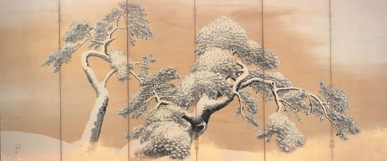 雪松図屏風　左隻