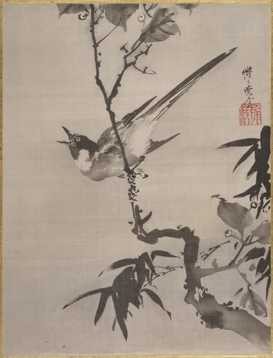 枝上の鳴禽図