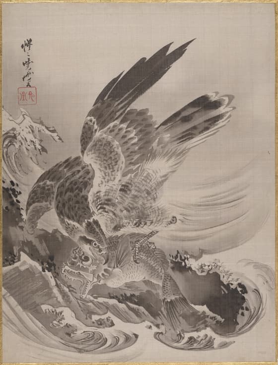 魚を襲う鷲図