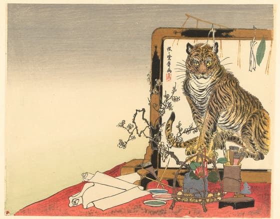 虎の衝立と画具