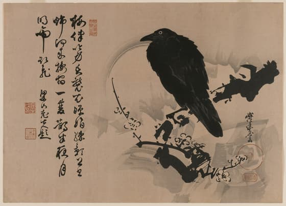 月に梅と鴉