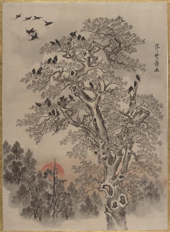 旭に群鴉図