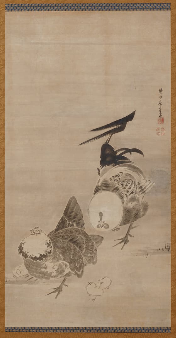 群鶏図（双幅）　右幅