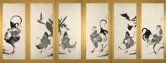 群鶏図屏風　左隻