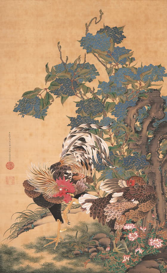 紫陽花双鶏図（プライス・コレクション）