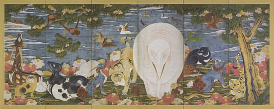 樹花鳥獣図屏風　右隻