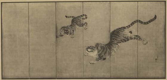 群虎図屏風 八