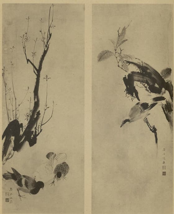 柏樫鳥桃鳩図