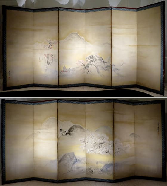 春秋山水図屏風