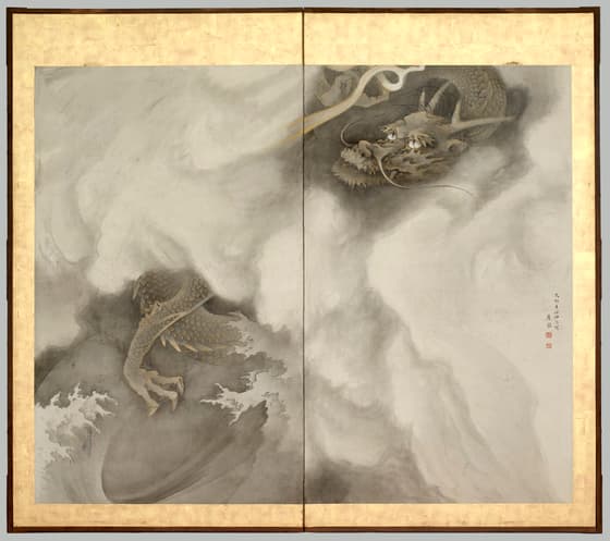 龍虎図屏風　龍