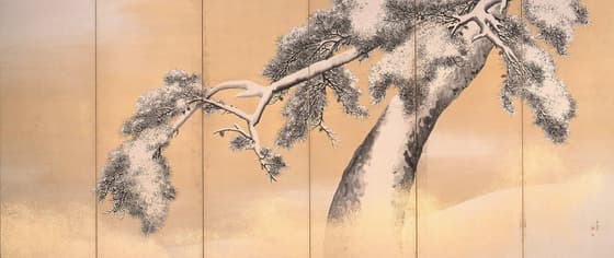 雪松図屏風　右隻