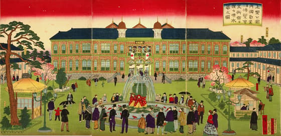 上野公園 内国勧業第二博覧会美術館并猩々噴水器之図
