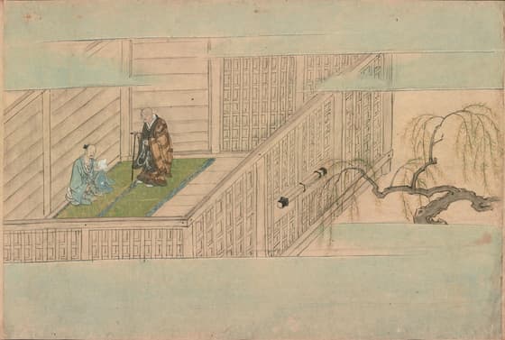 清水寺縁起絵巻　巻下（部分）　獄中の盛久と老僧