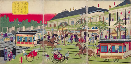 鉄道馬車往復京橋煉瓦造ヨリ竹河岸図