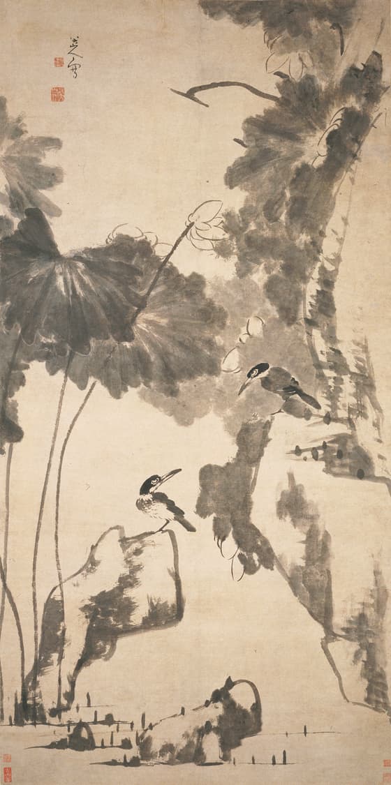 荷花翠鳥図