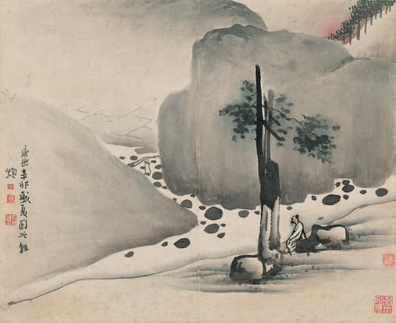 雪景人物図（康熙辛卯盛夏図此解煩）