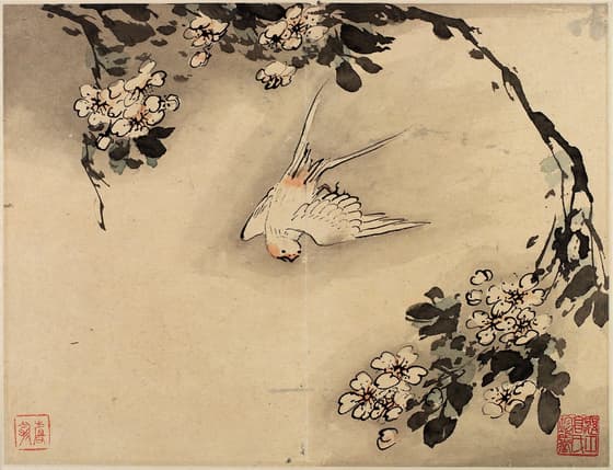 指頭画冊のうち 花枝小禽