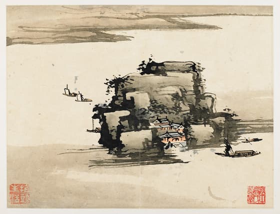 指頭画冊のうち 岩島舟行