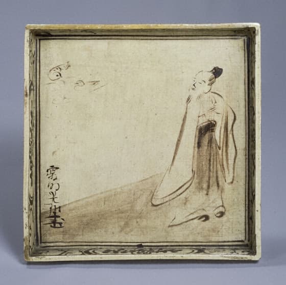 銹絵観鴎図角皿