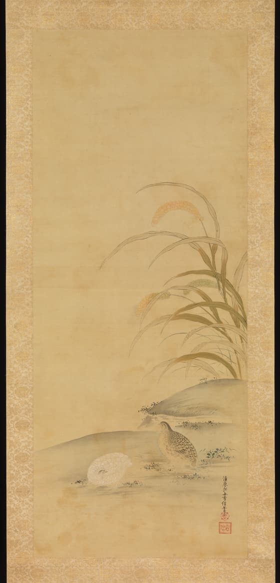 粟に鶉図