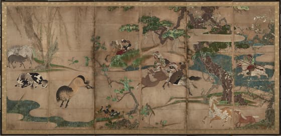 牧馬図屏風