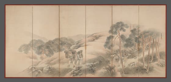 山樵漁夫図屏風