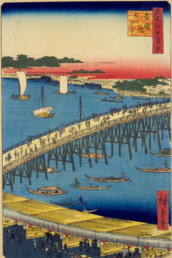 名所江戸百景 両国橋大川ばた